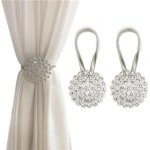 Magnetic Tiebacks for Curtains, 2 Pack Sparkling Crystal Flower Curtain Tiebacks